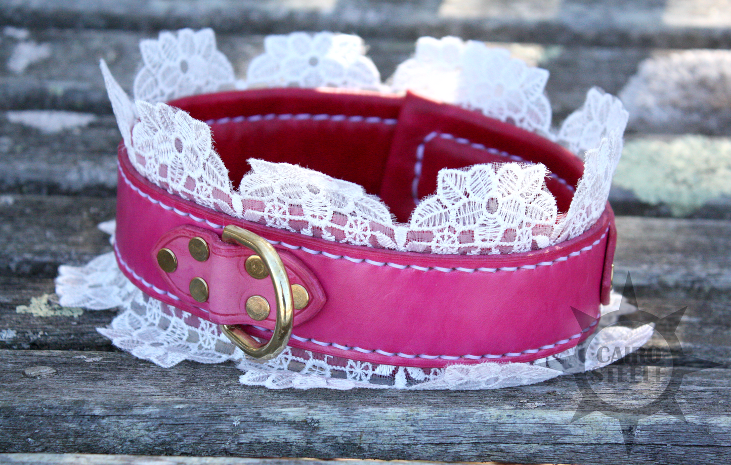 Lacey Pink Leather Collar