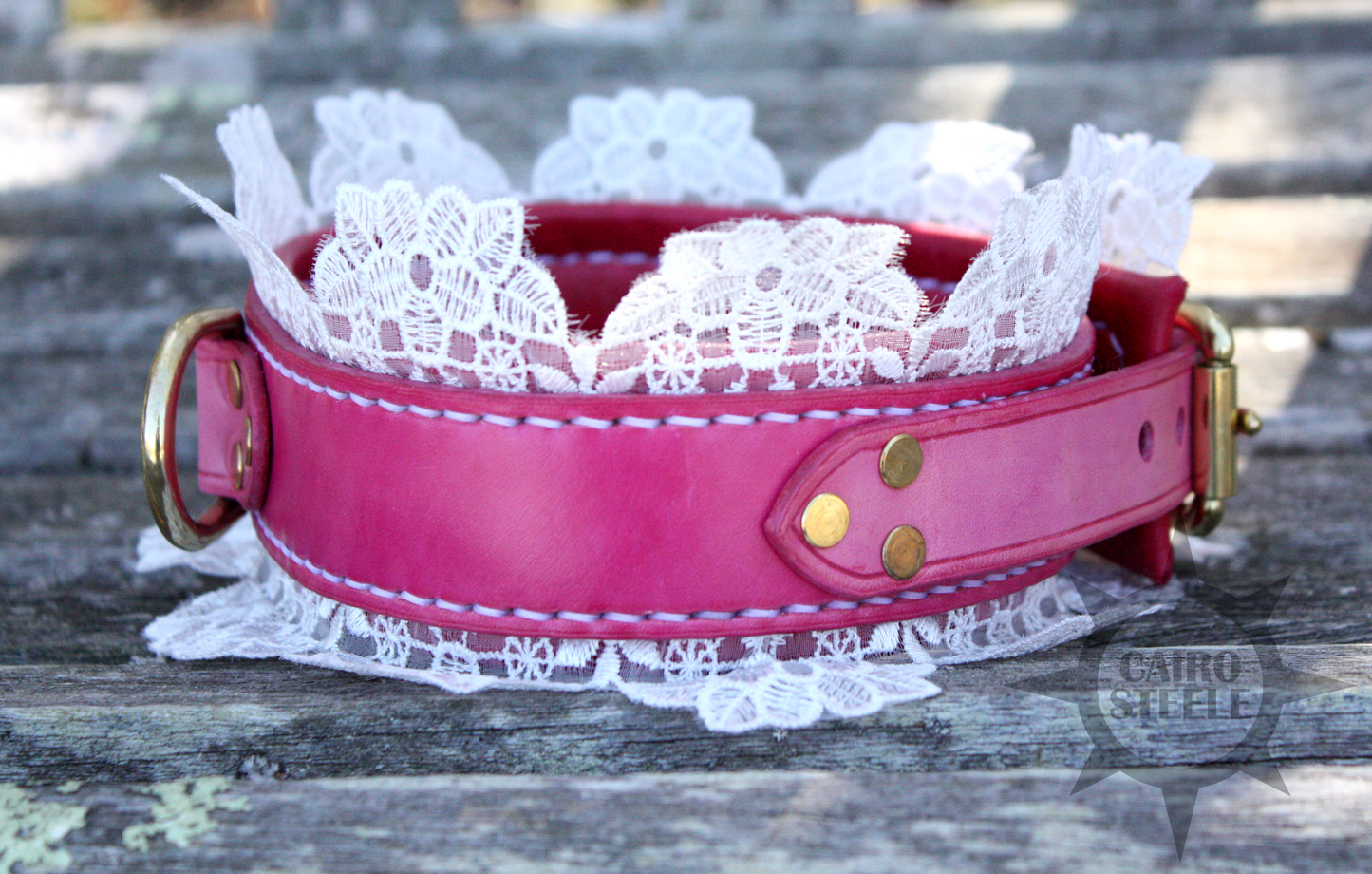 Lacey Pink Leather Collar