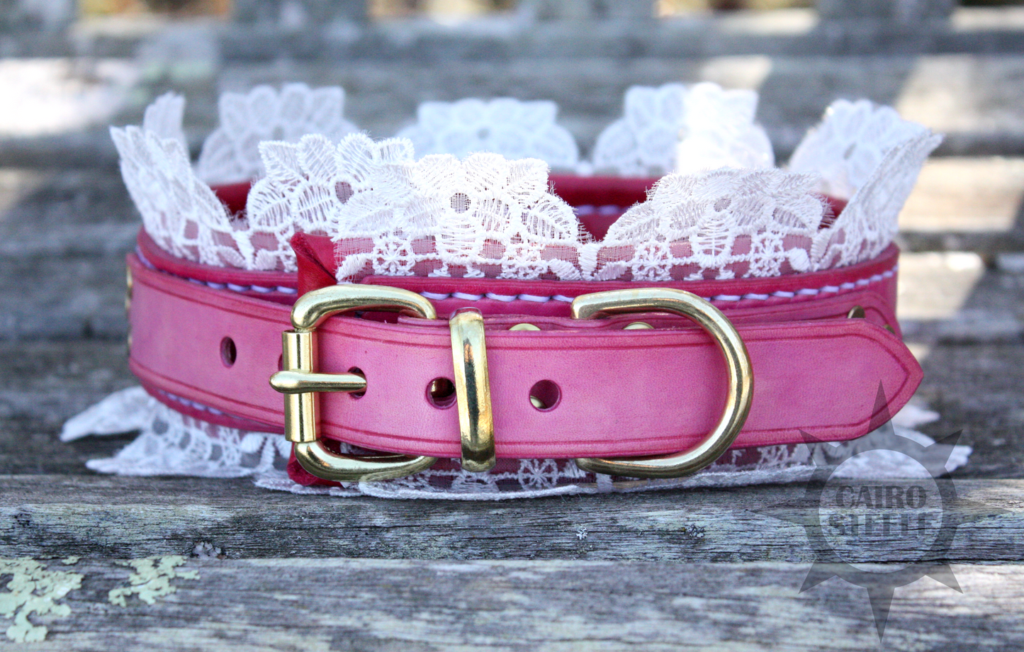 Lacey Pink Leather Collar