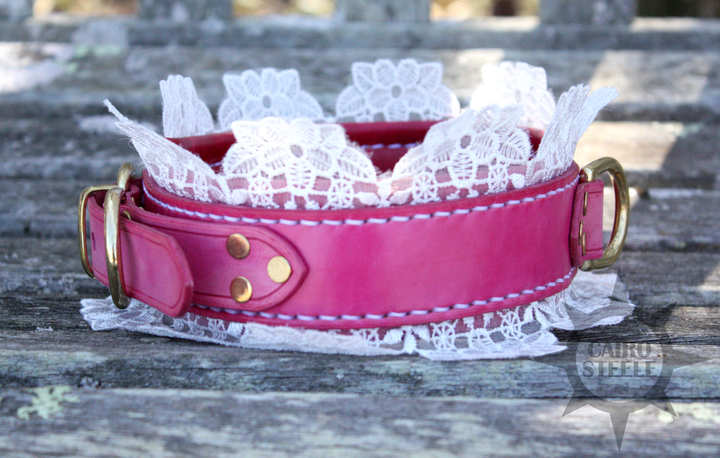 Lacey Pink Leather Collar