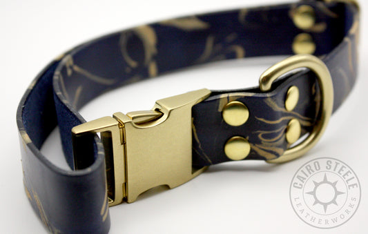 Navy & Gold Marbled Puppy Collar