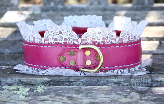 Lacey Pink Leather Collar