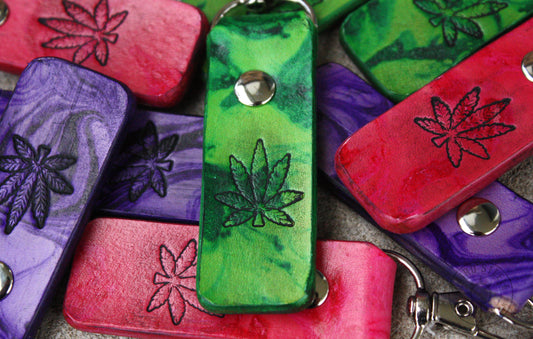 Hemp Leaf Leather Keychains [Multiple Colors]