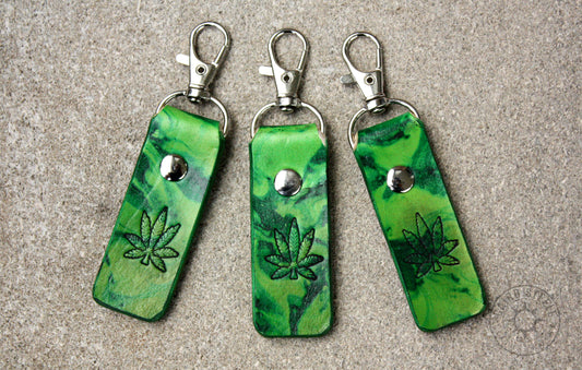 Hemp Leaf Leather Keychains [Multiple Colors]