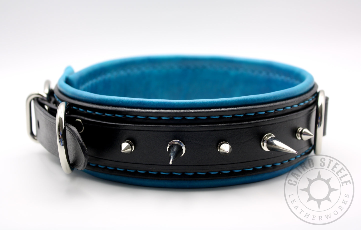 Black & Cerulean Spiked Collar