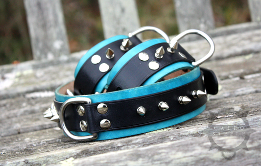 Unlined Black & Aqua Spiked Collar & Cuff Set [2024]
